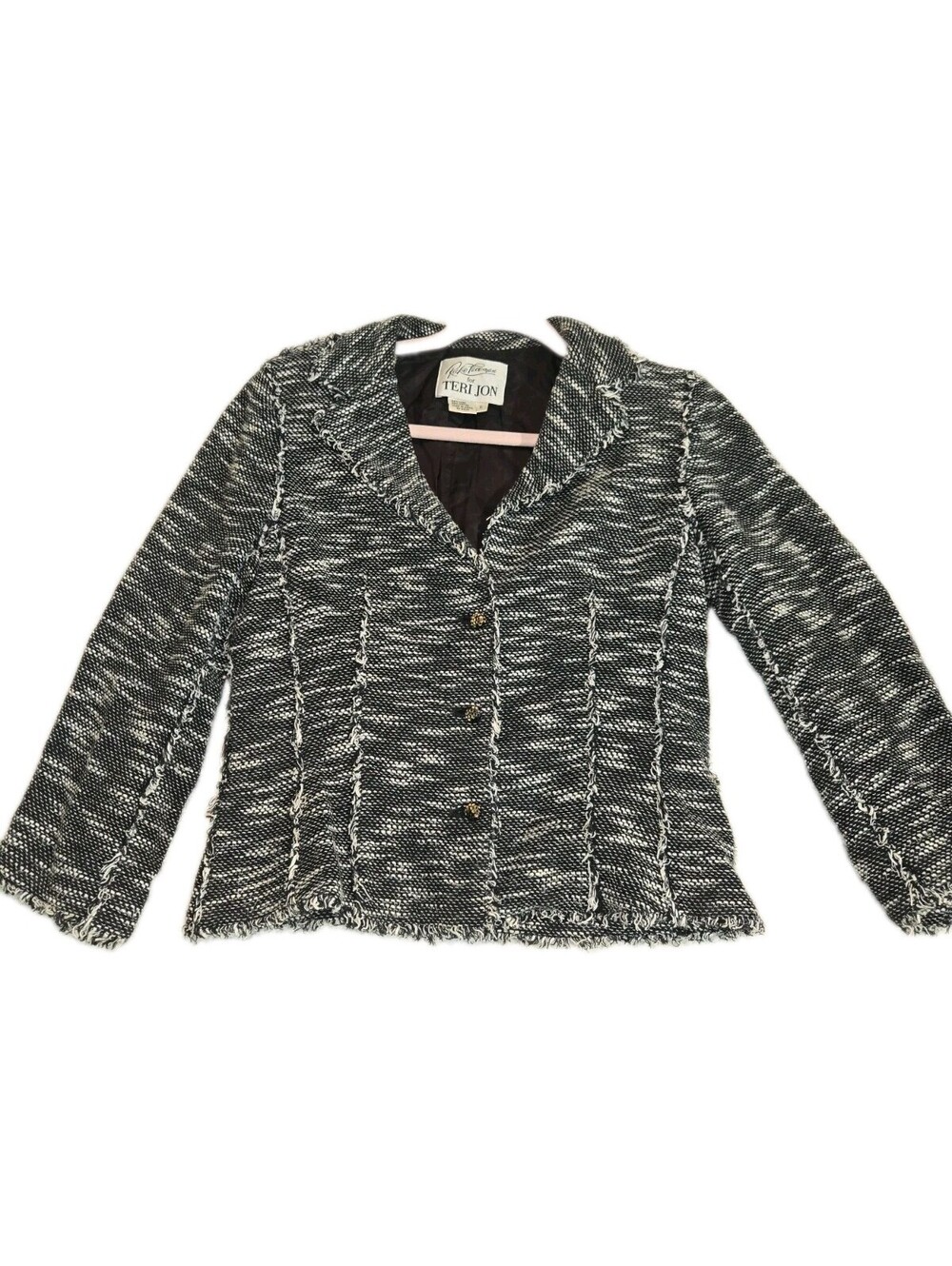 rickie freeman teri jon Blazer Sz 6 Tweed Boucle Linen Cotton Blend Office...